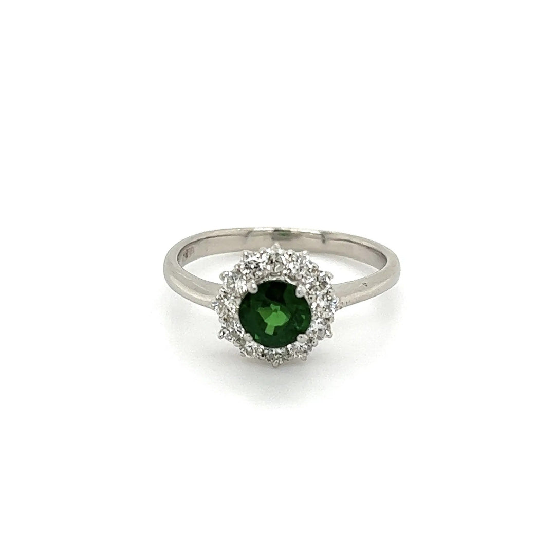Platinum 900 .80ct Round Tsavorite Garnet & .42tcw Diamond Halo Ring 4.3g, s7.25