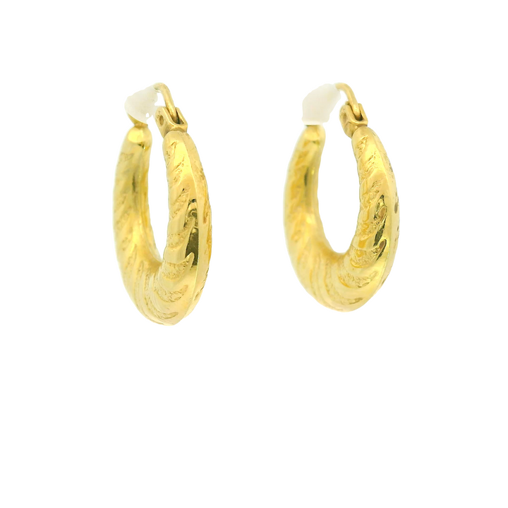 Estate 14KG Yellow Gold Engraved Hoop Earrings