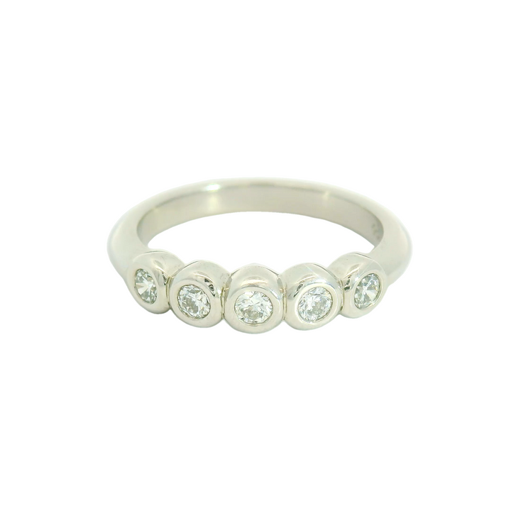 Marthaler Made Platinum Bezel Set Wedding Band set with 5 Round Diamonds, 0.45 ctw