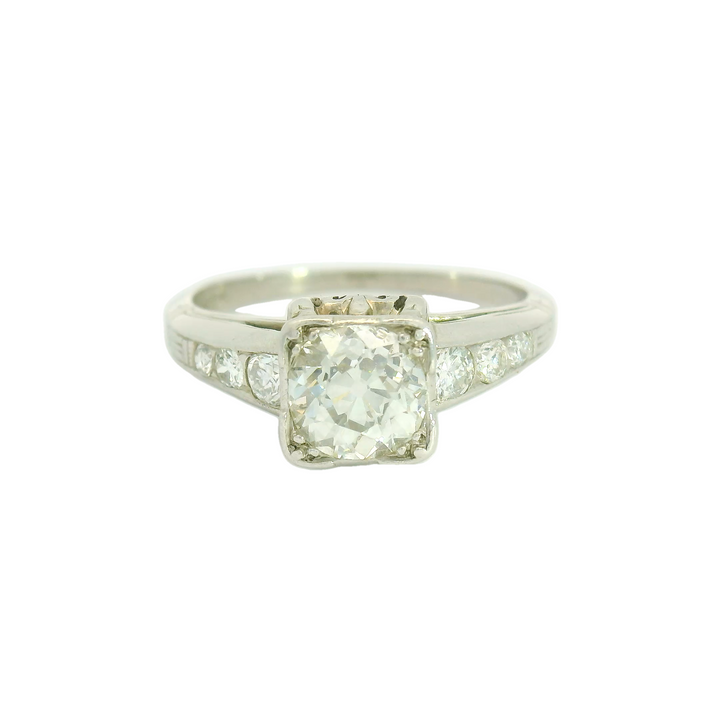 Platinum White Gold Estate Estate/Vintage, Tapered shank, Solitaire Engagement Ring Total diamond weight for ring measures 0.9 ctw.