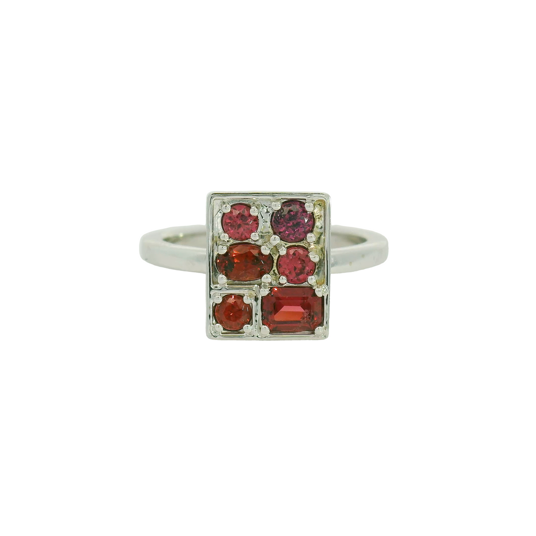 Marthaler Made 14K White Gold Cluster Gemstone Ring set with 6 Garnets, approximately 0.87 ctw