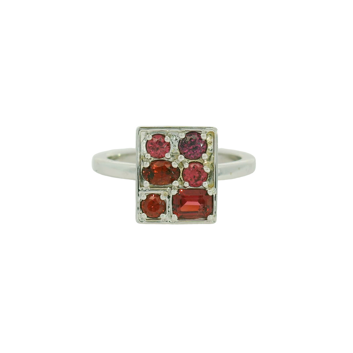 Marthaler Made 14K White Gold Cluster Gemstone Ring set with 6 Garnets, approximately 0.87 ctw