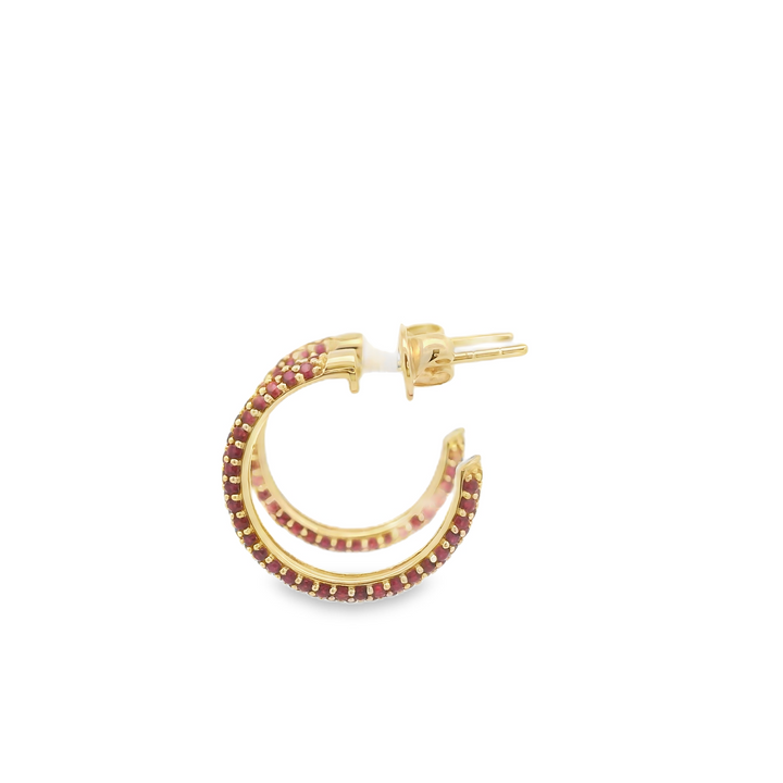 14KG Yellow Gold Ruby Hoop Earrings