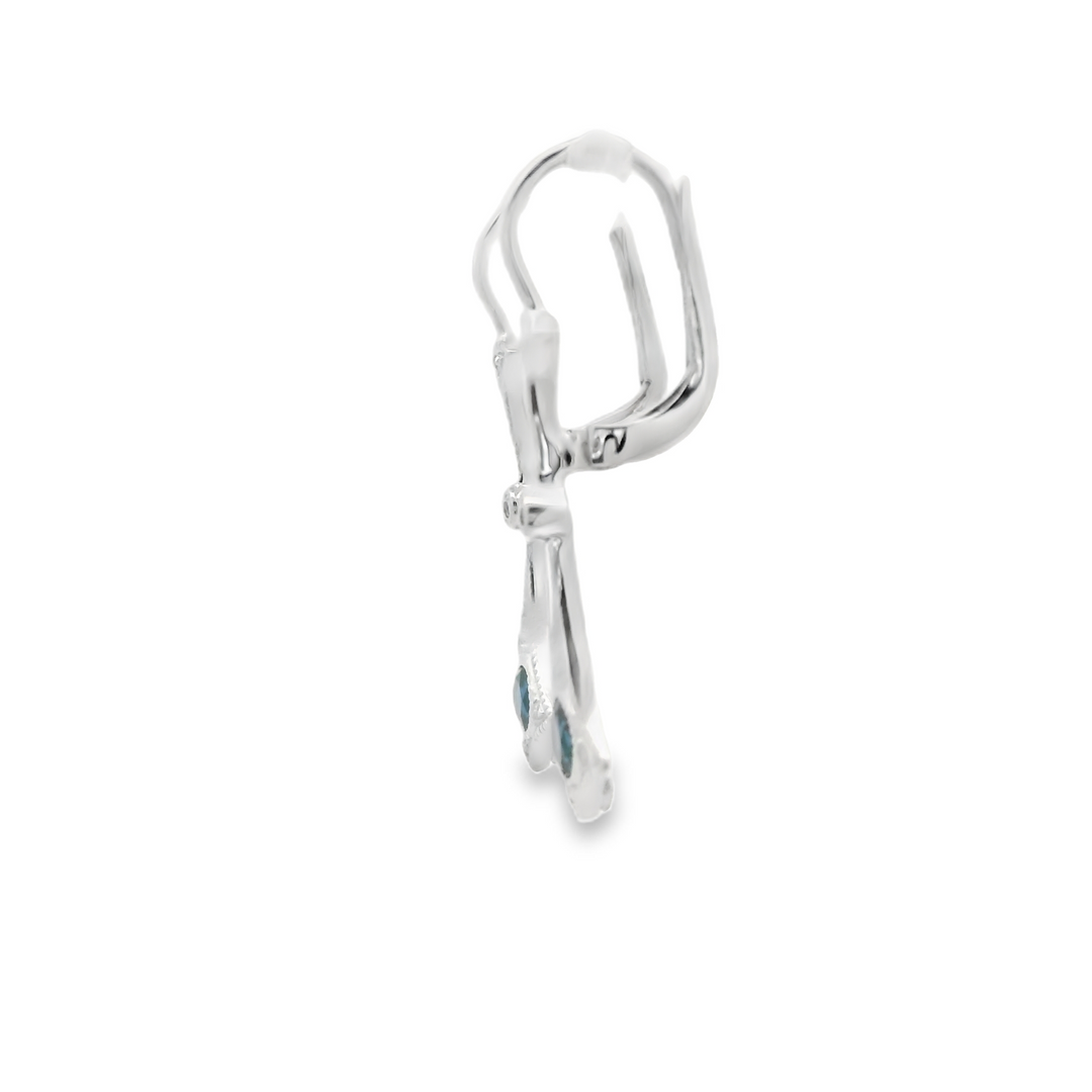 14K White Gold Estate Dangle Earrings set with 2 Round Sapphires, 0.58 ctw.