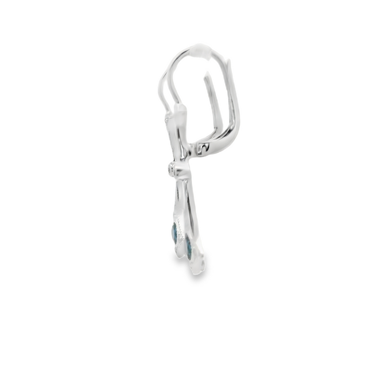 14K White Gold Estate Dangle Earrings set with 2 Round Sapphires, 0.58 ctw.