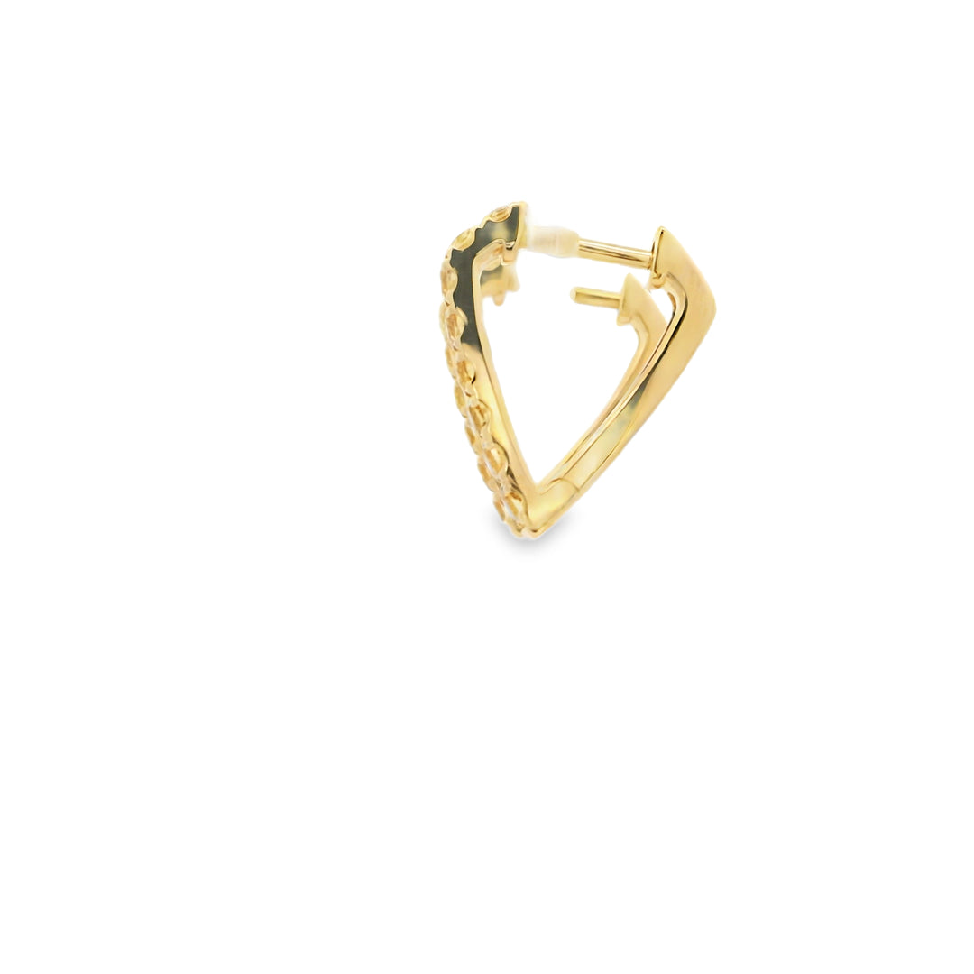 14K Yellow Gold Pointed V Huggie Earrings set with 16 Round Citrines, 0.53 ctw