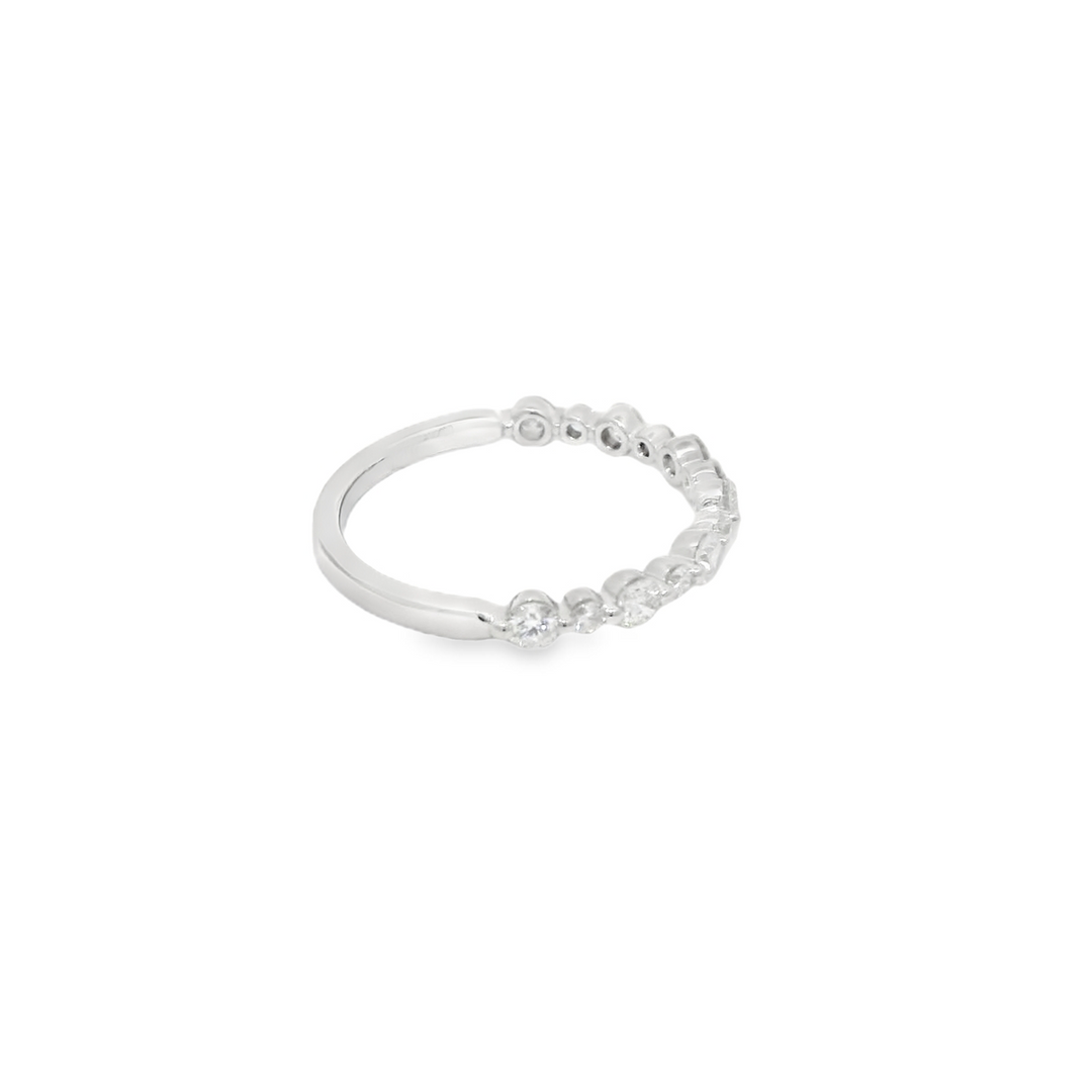 14K White Gold Shared Prong Wedding Band set with 13 Round Diamonds, 0.51 ctw