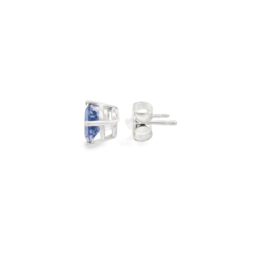 14K White Gold Stud Earrings set with 2 Round Tanzanites, 1.47 ctw.