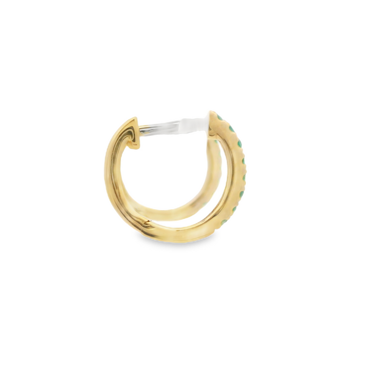 14KG Yellow Gold Emerald Huggie Earrings