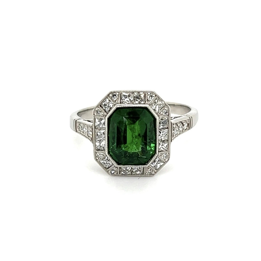 Platinum 2.57ct Emerald Cut Tsavorite Garnet GIA  2225834160  & .50tcw French & .20tcw OEC Diamond Ring 4.9g, s7.5