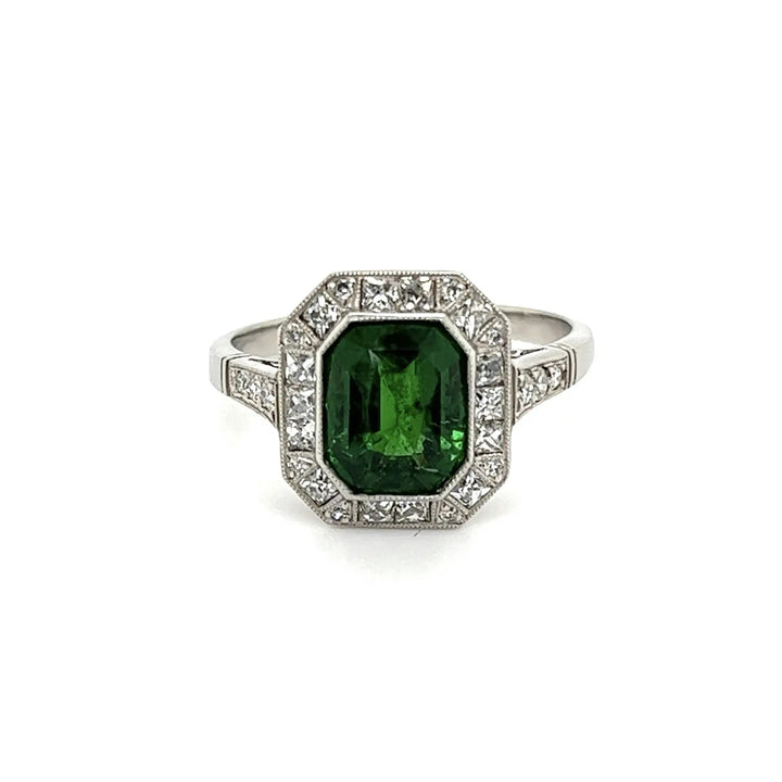 Platinum 2.57ct Emerald Cut Tsavorite Garnet GIA  2225834160  & .50tcw French & .20tcw OEC Diamond Ring 4.9g, s7.5