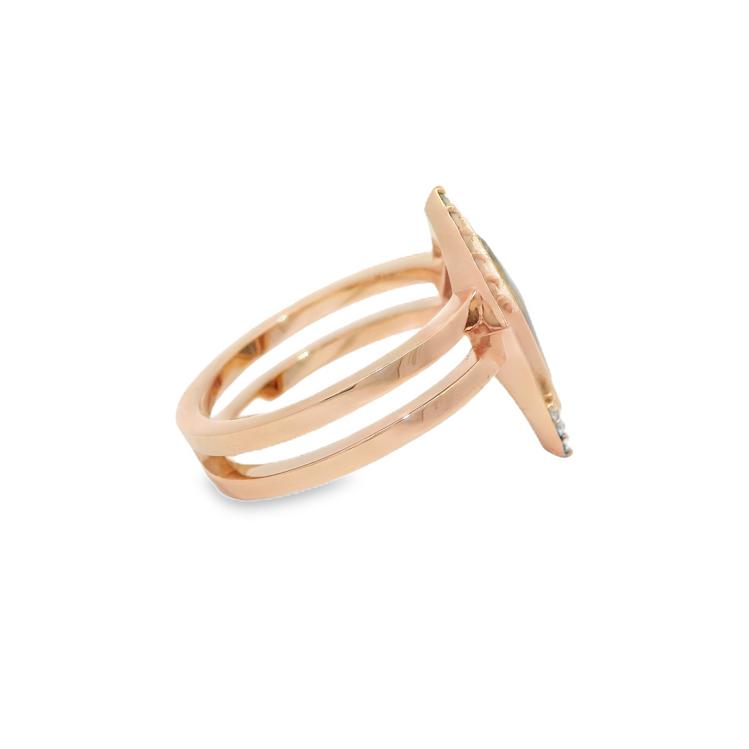 Marthaler Made 14K Rose Gold Engagement Rings set with 1 1.24 Ct. Kite Diamond center stone, Total diamond weight for ring measures 1.24 ctw.