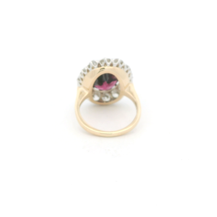 Estate 14K Yellow Gold Halo Ring with 1 Oval Garnet, 6.24 ct and 14 Old European Cut Diamonds, 2.00 ctw