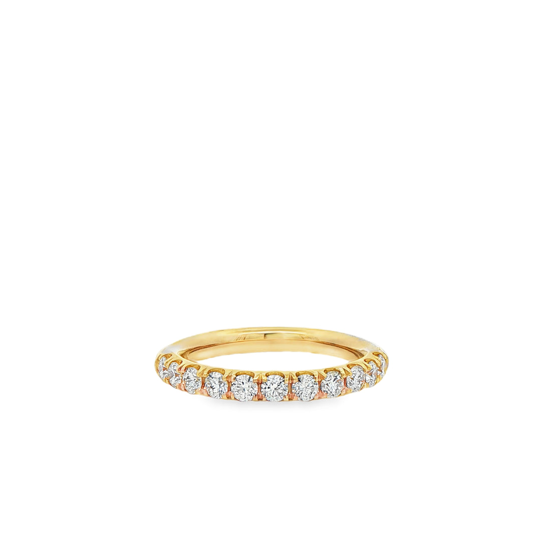 14K Yellow Gold Split Prong Wedding Band set with 11 Round Diamonds, 0.58 ctw