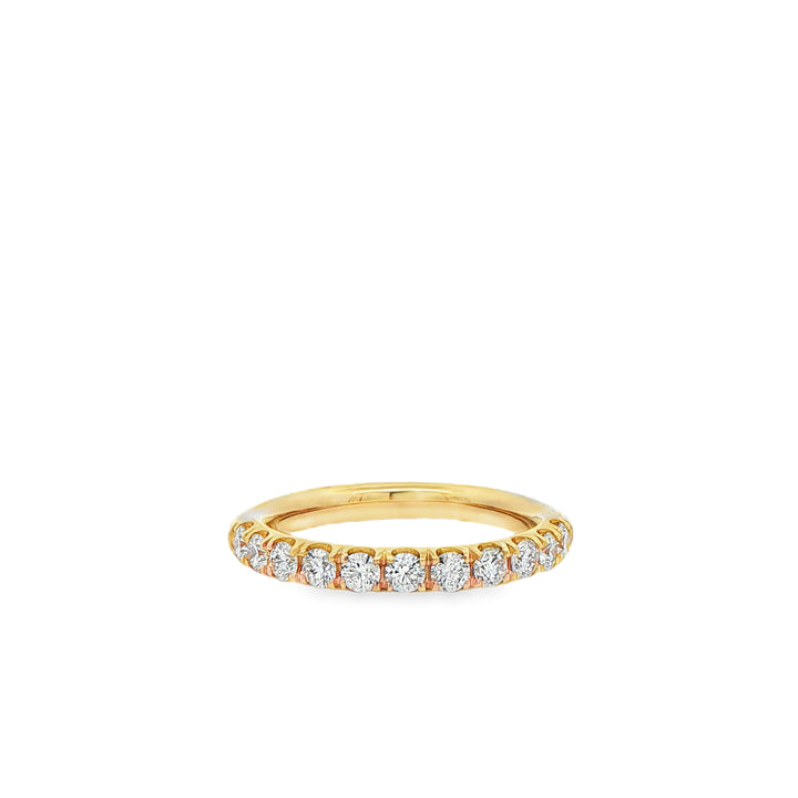 14K Yellow Gold Split Prong Wedding Band set with 11 Round Diamonds, 0.58 ctw