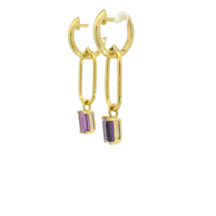 14KG Yellow Gold Amethyst Drop Earrings