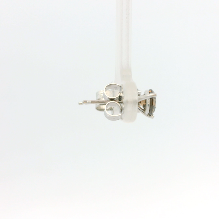 14K White Gold Stud Earrings set with 2 Round Fancy Dark Orangy Brown Diamonds, 1.01 ctw