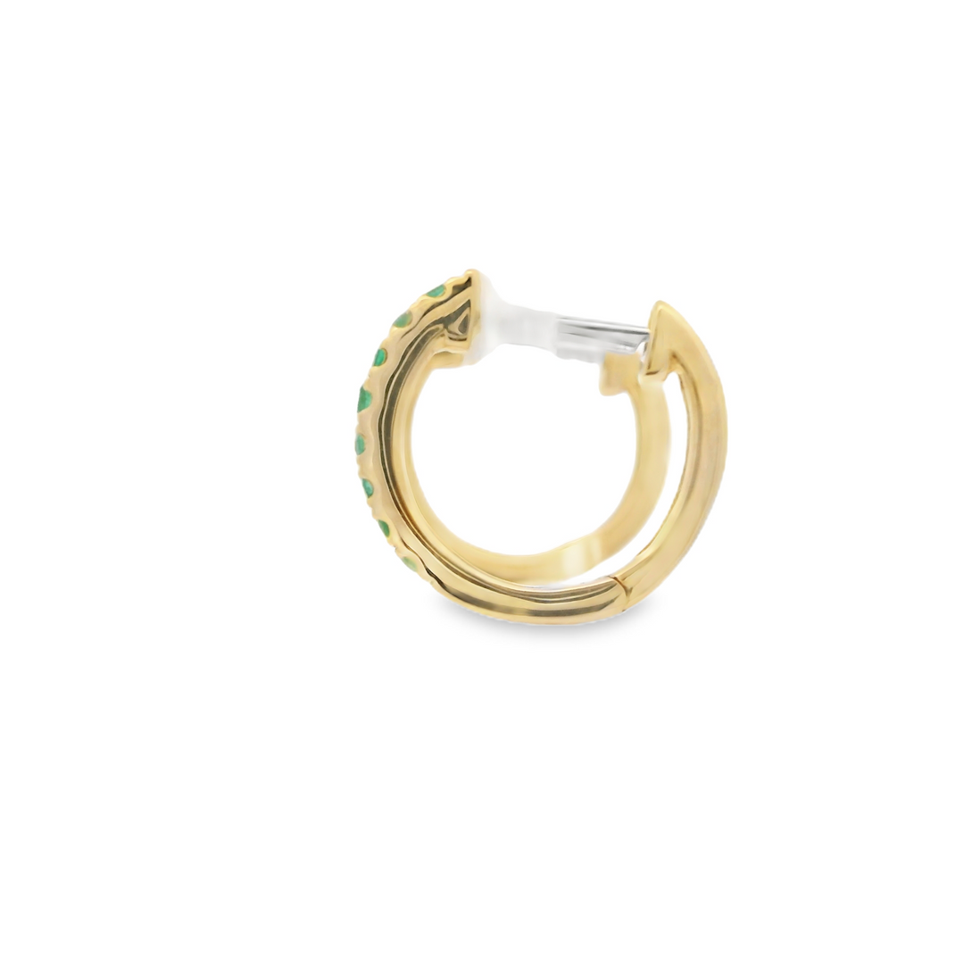 14KG Yellow Gold Emerald Huggie Earrings