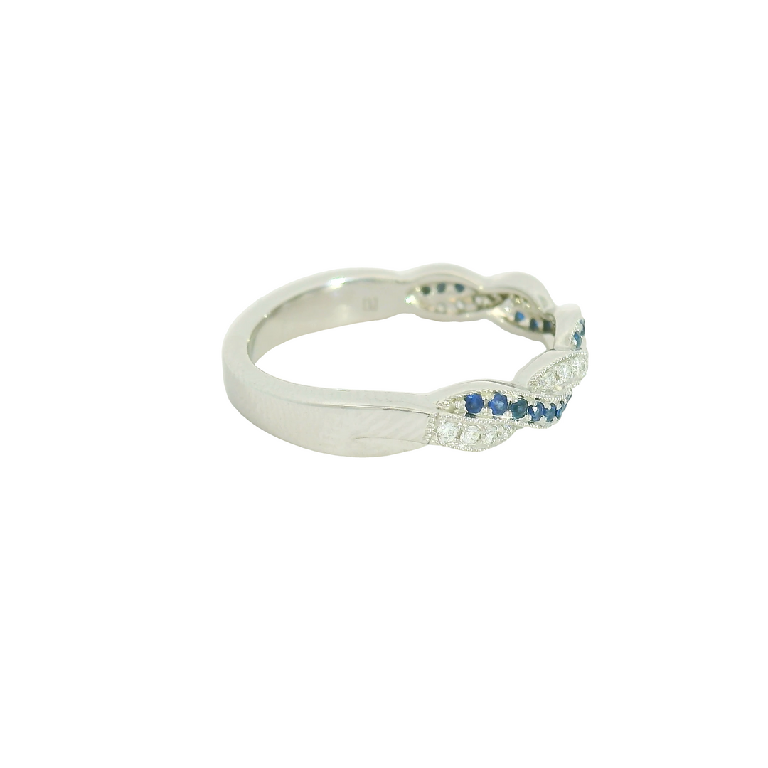 14K White Gold Gemstone Band set with 20 Sapphires, 0.20 ctw and 20 Round Diamonds, 0.10 ctw