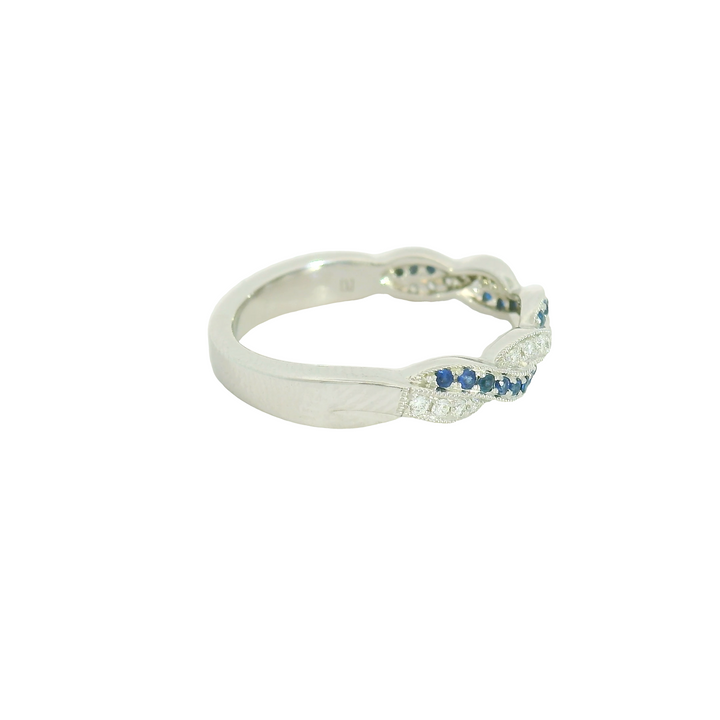 14K White Gold Gemstone Band set with 20 Sapphires, 0.20 ctw and 20 Round Diamonds, 0.10 ctw
