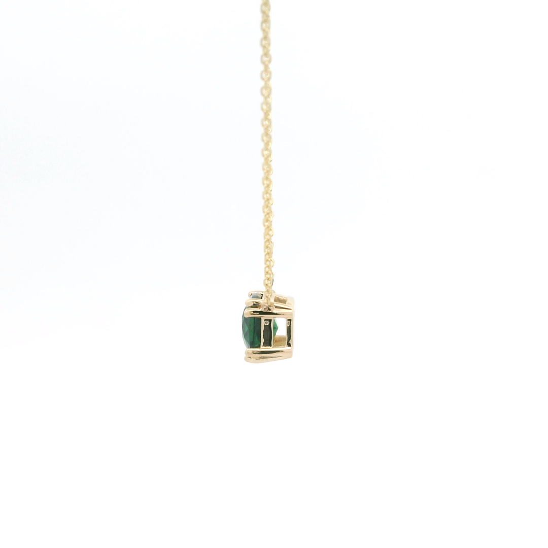 Marthaler Made 14K Yellow Gold Solitaire Pendant with 1 Cushion Tsavorite Garnet (Kenya), 2.64 ct on a 18 inch Cable Chain
