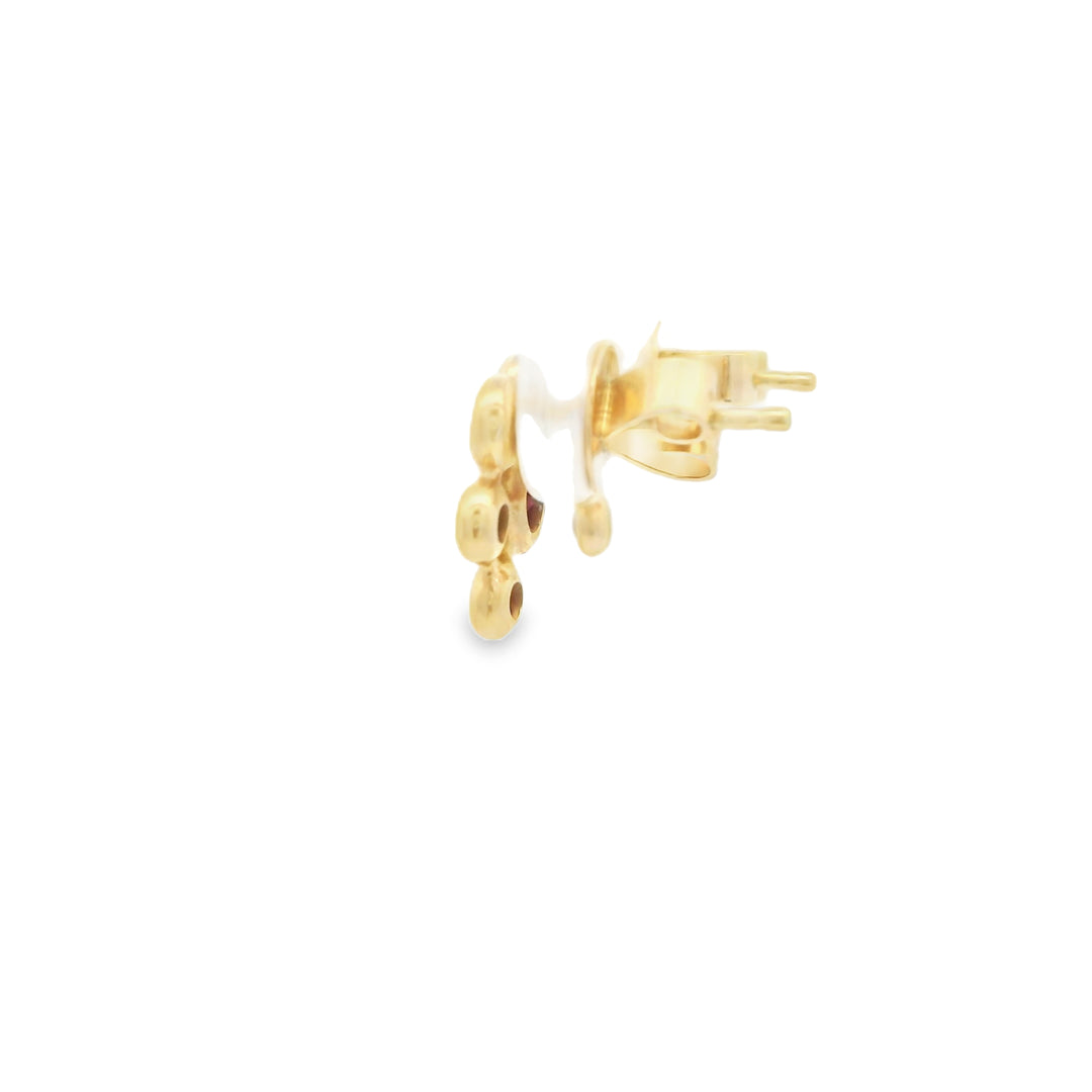 14K Yellow Gold Stud Earrings set with 6 Round Rubies, 0.48 ctw. and 4 Round G/H SI1 -SI2 Diamonds, 0.09 ctw.