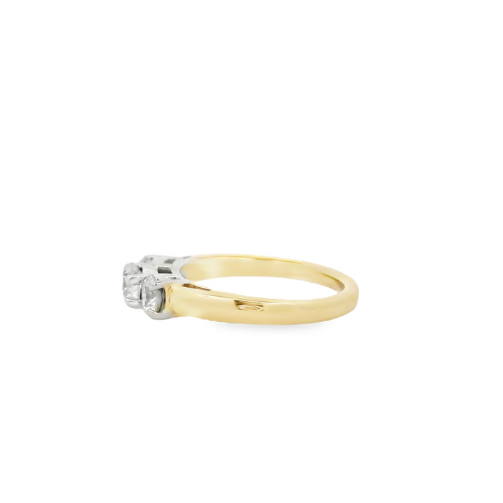 14KG Two Tone Gold 0.36ctw. Diamond Three Stone Estate Engagement Ring