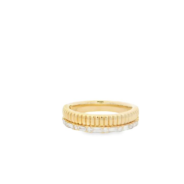 14K Yellow Gold Two Row Diamond Fashion Ring set with 9 Baguette Diamonds and 8 Round Diamonds, 0.44 ctw