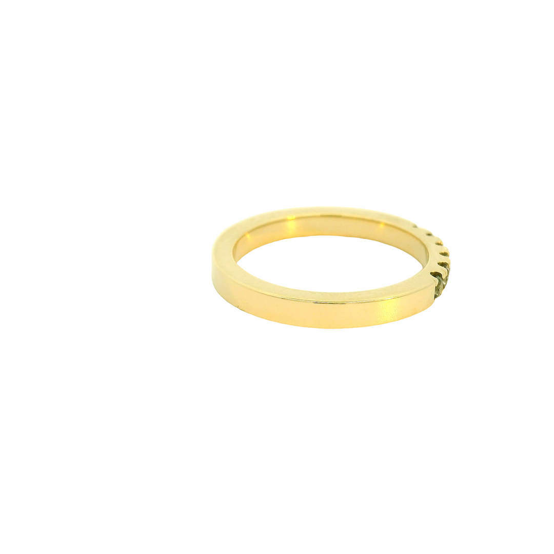 Marthaler Made 14K Yellow Gold Band Gemstone Ring set with 6 Montana Sapphires total stone weight measures 0.3 ctw.