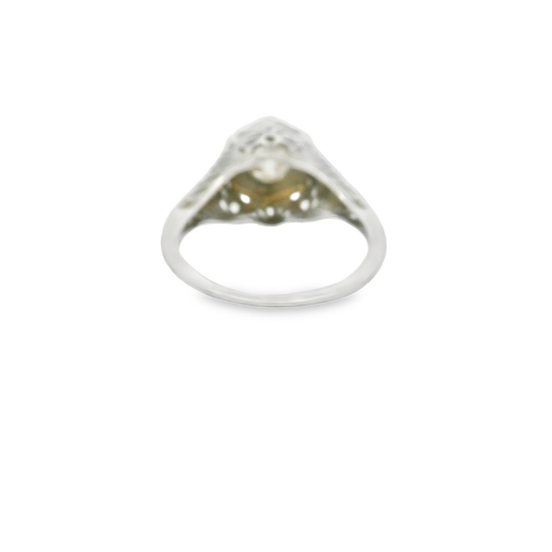 18KG White Gold 0.15ctw. Diamond Art Deco Estate Engagement Ring