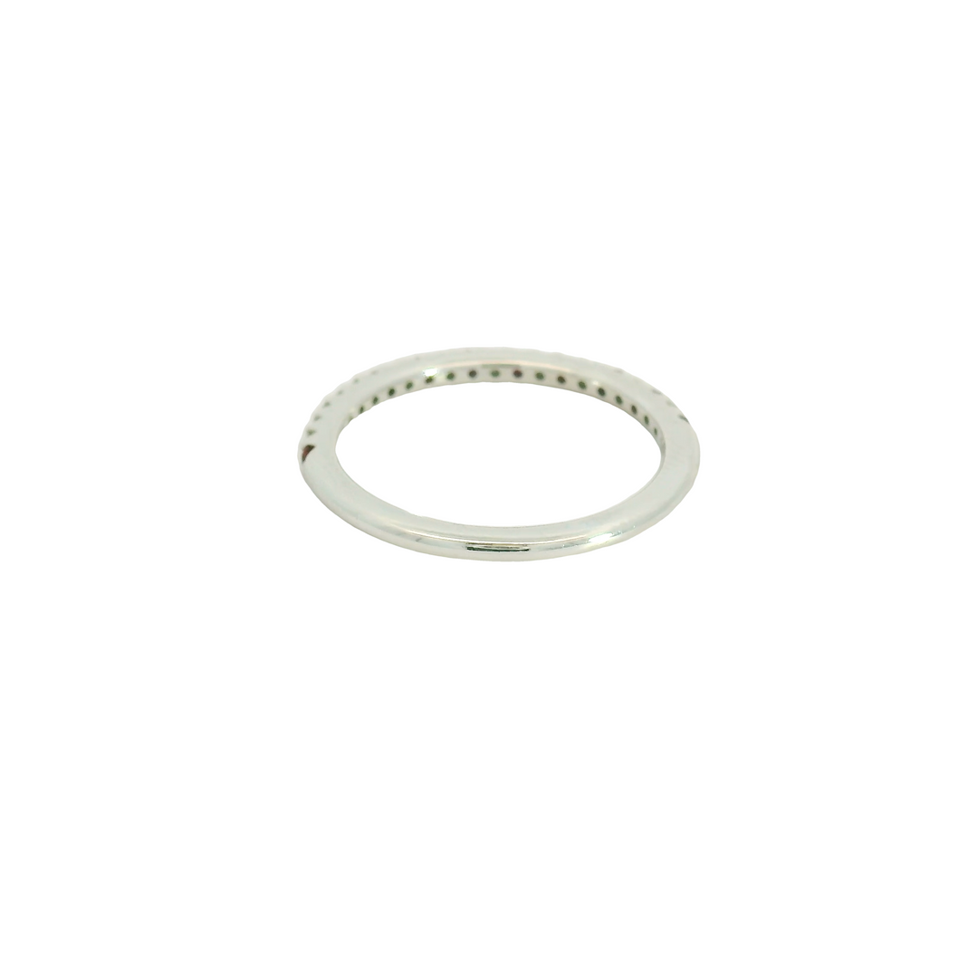 14K White Gold Band Gemstone Ring set with 11 Rubies, 0.20 ctw., and 10 G/H SI Diamonds, 0.12 ctw. total stone weight measures 0.32 ctw.