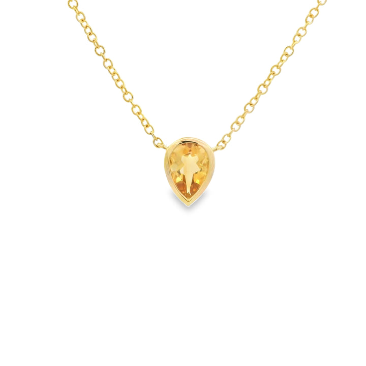 14K Yellow Gold Bezel Pendant with 1 Pear Citrine, 0.63 ct on a 16-18 inch Cable Chain