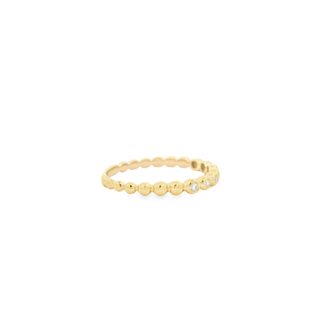 14K Yellow Gold Bezel and Bead Pattern Wedding Band set with 7 Round Diamonds, 0.08 ctw