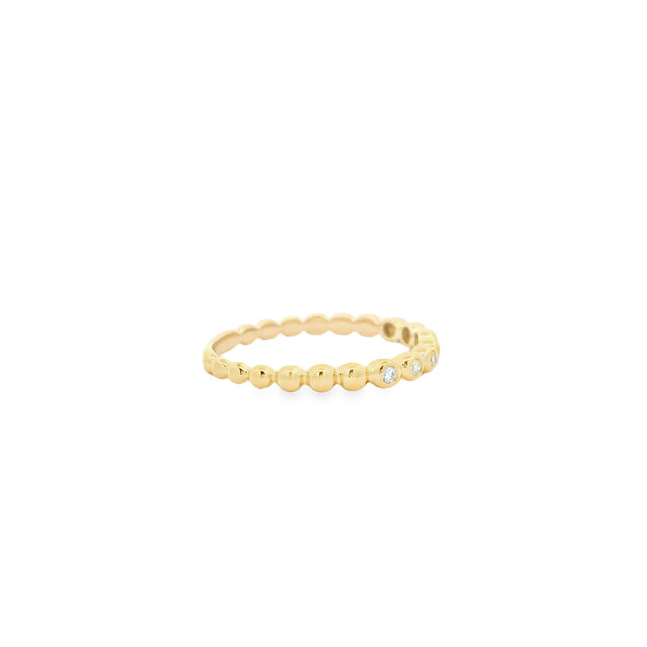 14K Yellow Gold Bezel and Bead Pattern Wedding Band set with 7 Round Diamonds, 0.08 ctw