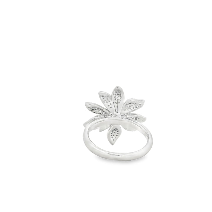 18K Two Tone Flower Diamond Fashion Ring set with 7 Round Fancy Intense Yellow Diamonds, 0.18 ctw and 119 Round Diamonds, 0.66 ctw