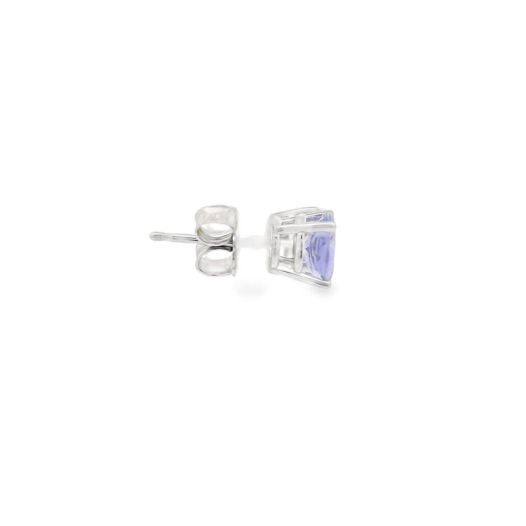 14K White Gold Stud Earrings set with 2 Round Tanzanites, 1.47 ctw.