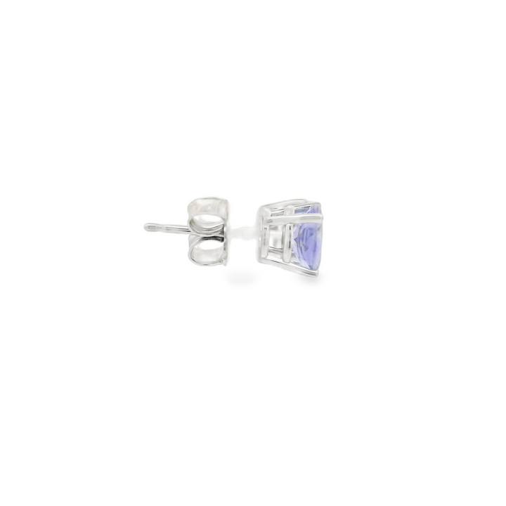14K White Gold Stud Earrings set with 2 Round Tanzanites, 1.47 ctw.