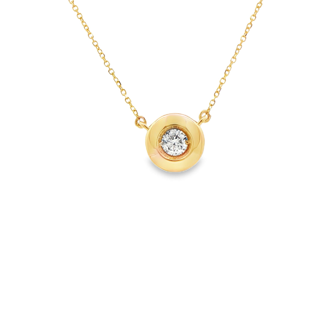 14K Yellow Gold Bezel Diamond Pendant with 1 Round Diamond, 0.28 ct on a Cable Chain, 18 inches