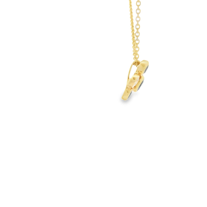 14K Yellow Gold Cluster Pendant with 3 Round Sapphires, 0.36 ctw and 2 Round Diamonds, 0.10 ctw on a 16-18 inch 14K Yellow Cable chain