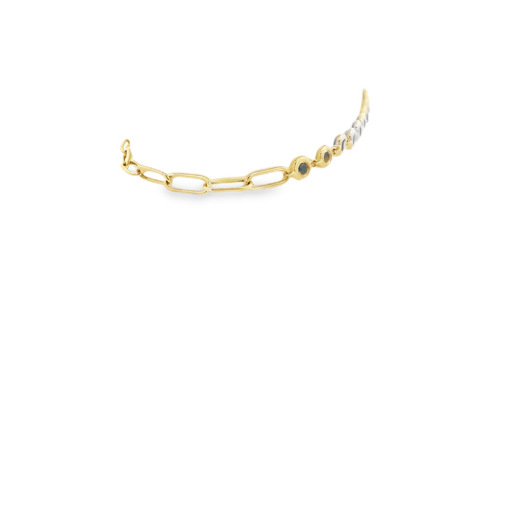 14K Yellow Gold Bezel, Paperclip Bracelet set with 12 0.52 Ctw. Round Sapphires(s) Total stone weight for bracelet measures 0.52 ctw.