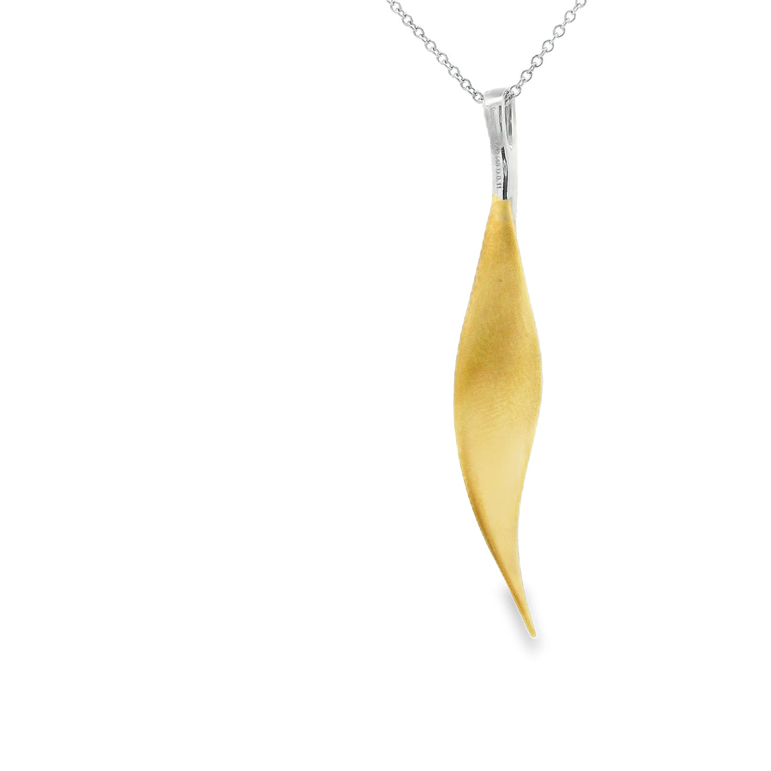 Estate "Simon G." 18K Two Tone Leaf Diamond Pendant with 15 Round Diamonds, 0.11 ctw on a Cable Chain, 19 inches