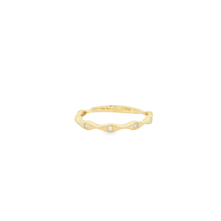 14K Yellow Gold Wavy Wedding Band set with 5 Round Diamonds, 0.04 ctw