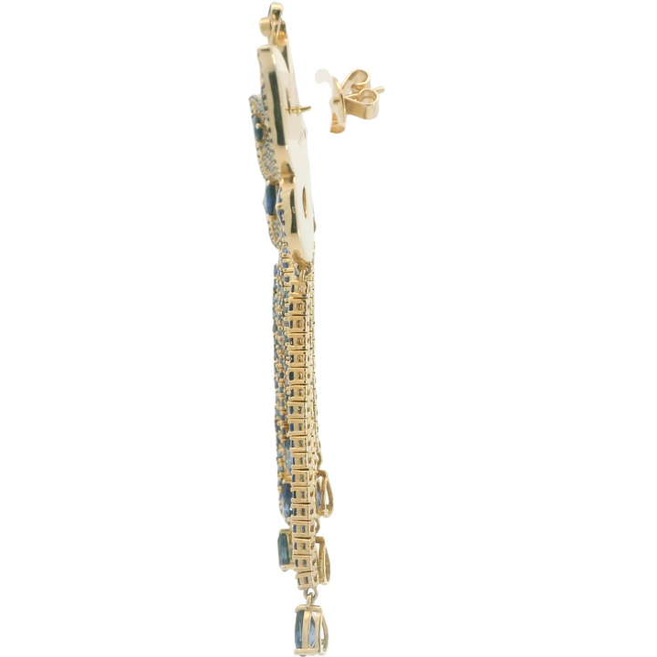 14K Yellow Gold Butterfly Earrings set with 436 Various Shapes Sapphires, 10.77 ctw.