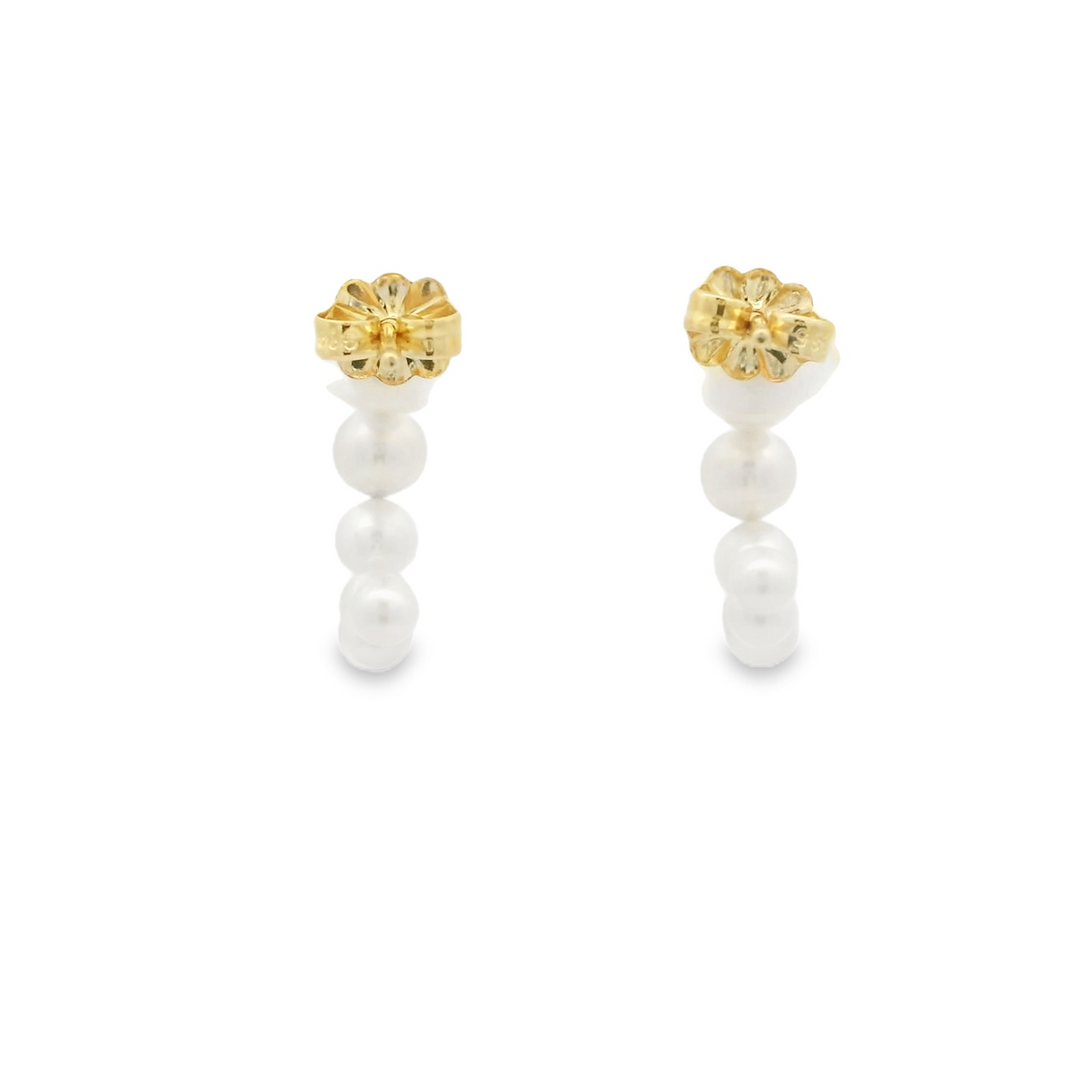 14K Yellow Gold Hoop Earrings set with 14 Round Pearls graduating in size from 2.5 mm to 5 mm