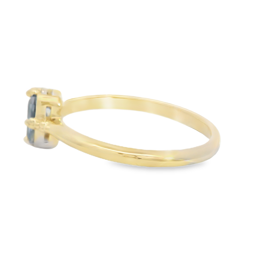 Marthaler Made 14K Yellow Gold Solitaire Gemstone Ring set with 1 Blue Emerald-Cut Sapphire total stone weight measures 0.47 ctw.