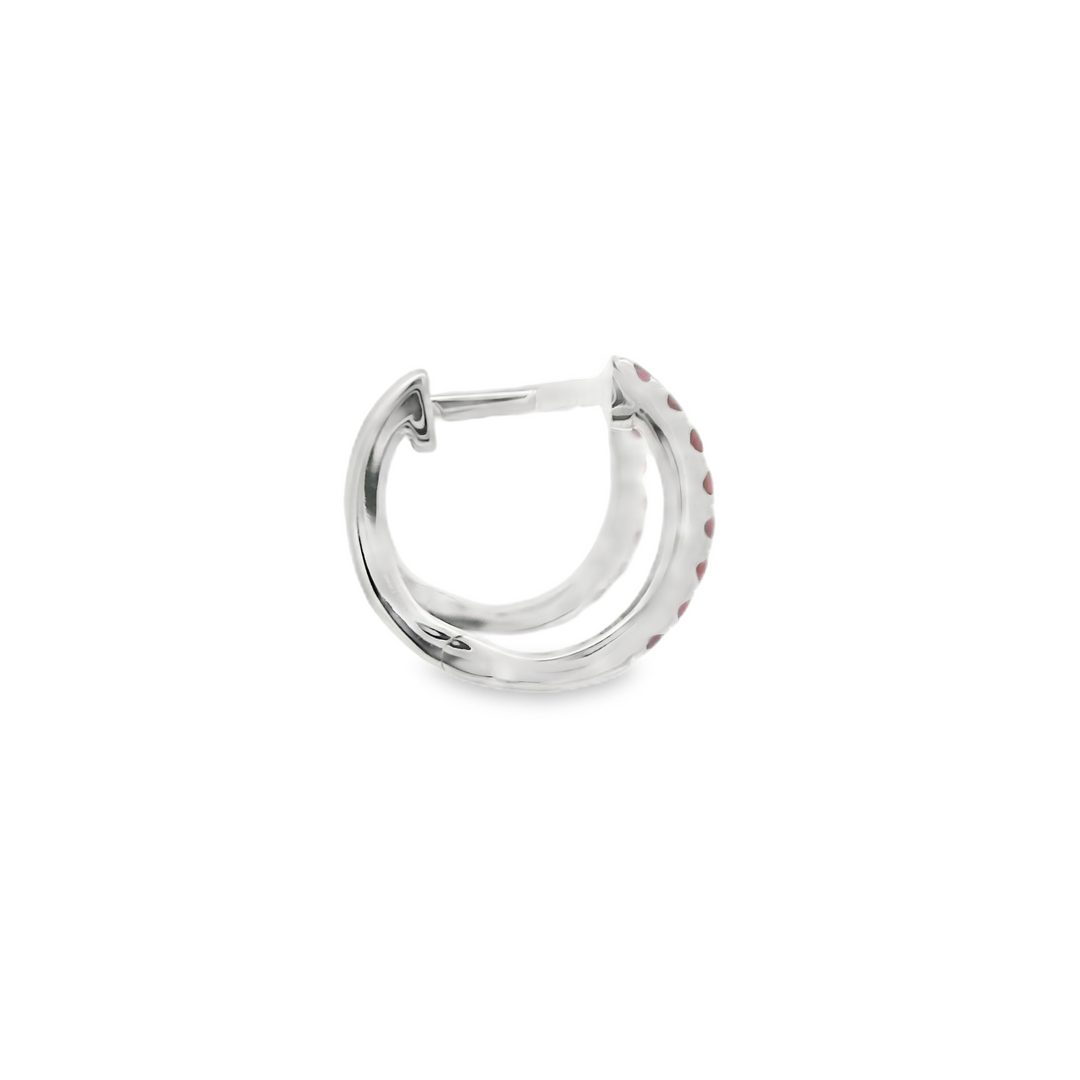 14KG White Gold Ruby Huggie Earrings