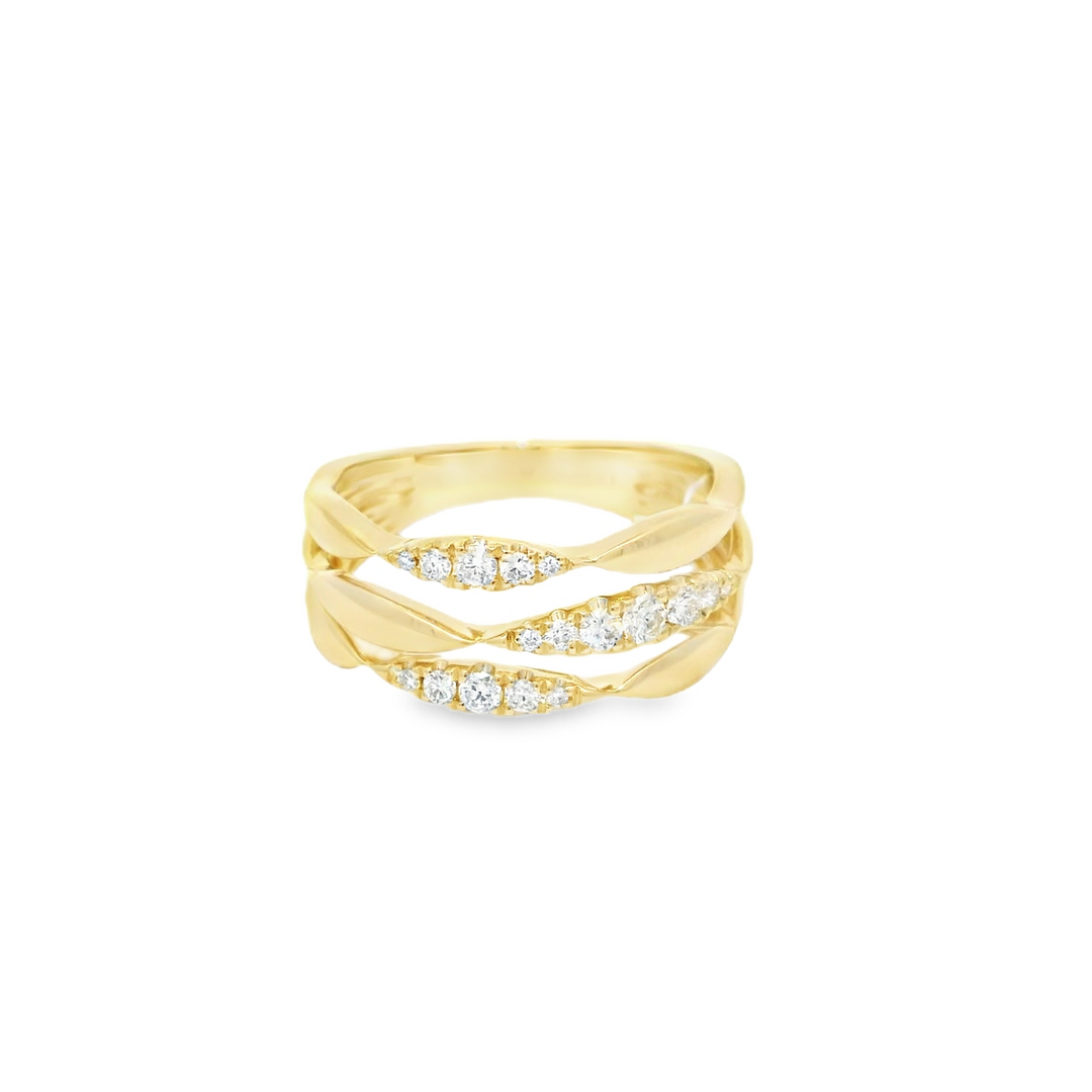 Lady's 14KG Yellow Gold 0.23ctw. Diamond Three Row Fashion Ring