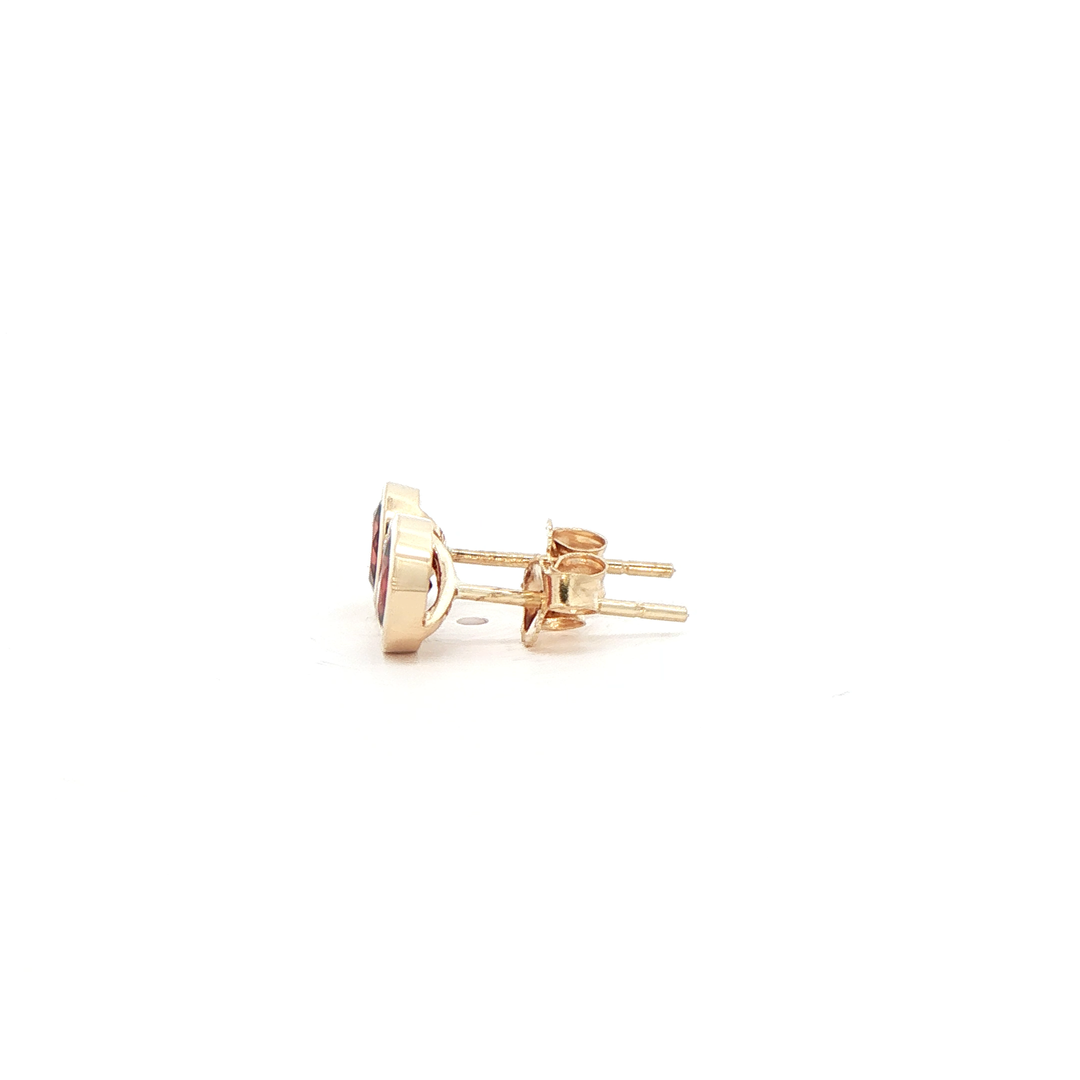 14K Yellow Gold Bezel Stud Earrings set with 2 Round Garnets, 1.20 ctw