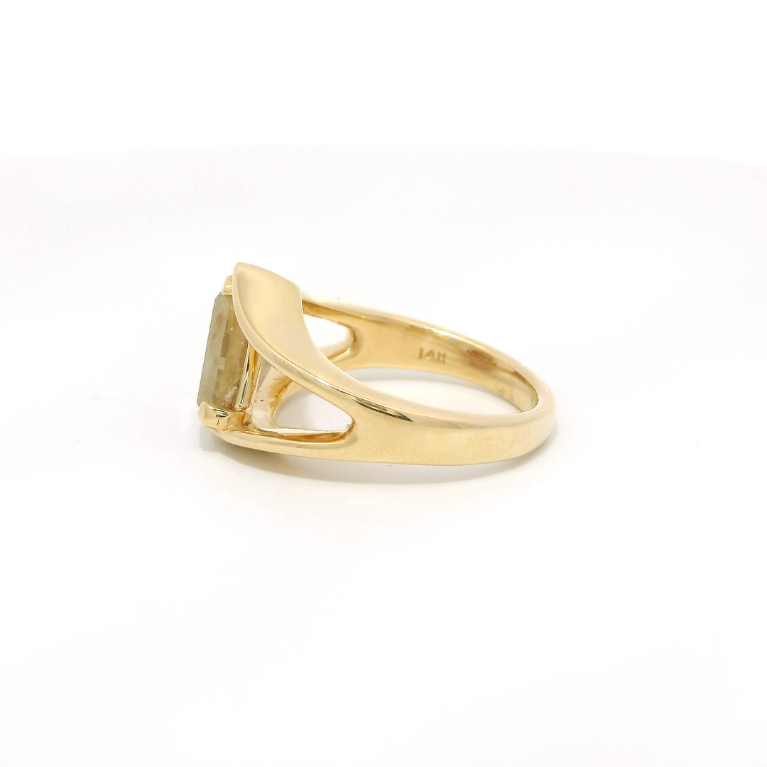 Marthaler Made 14K Yellow Gold Contemporary Solitaire Engagement Rings set with 1 2.42 Ct. Trillion Diamond center stone, Total diamond weight for ring measures 2.42 ctw.