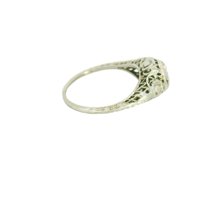 14KG White Gold 0.06ctw. Diamond Vintage Inspired Estate Engagement Ring